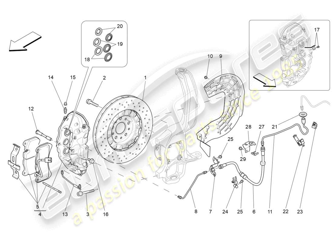maserati levante (2018) bremsvorrichtungen an den vorderrädern ersatzteildiagramm