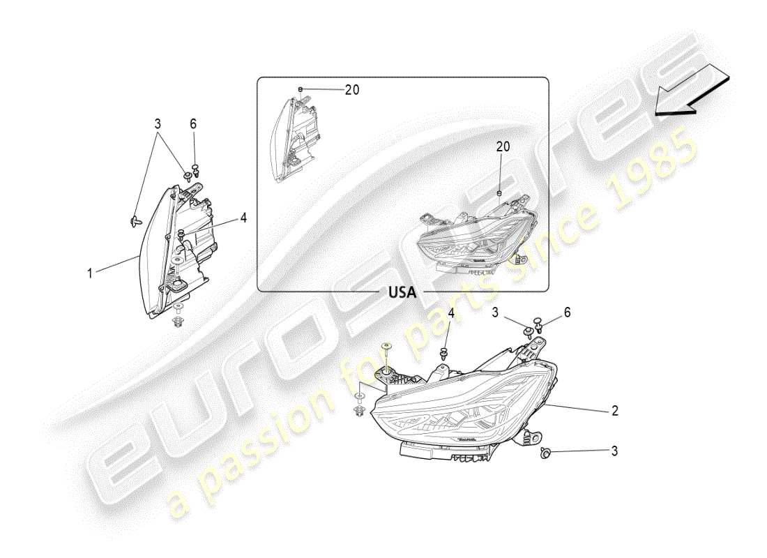maserati ghibli (2021) scheinwerfergruppe ersatzteildiagramm