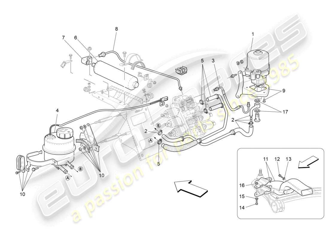 maserati granturismo mc stradale (2013) getriebeaktivierungshydraulik: tank und pumpe ersatzteildiagramm