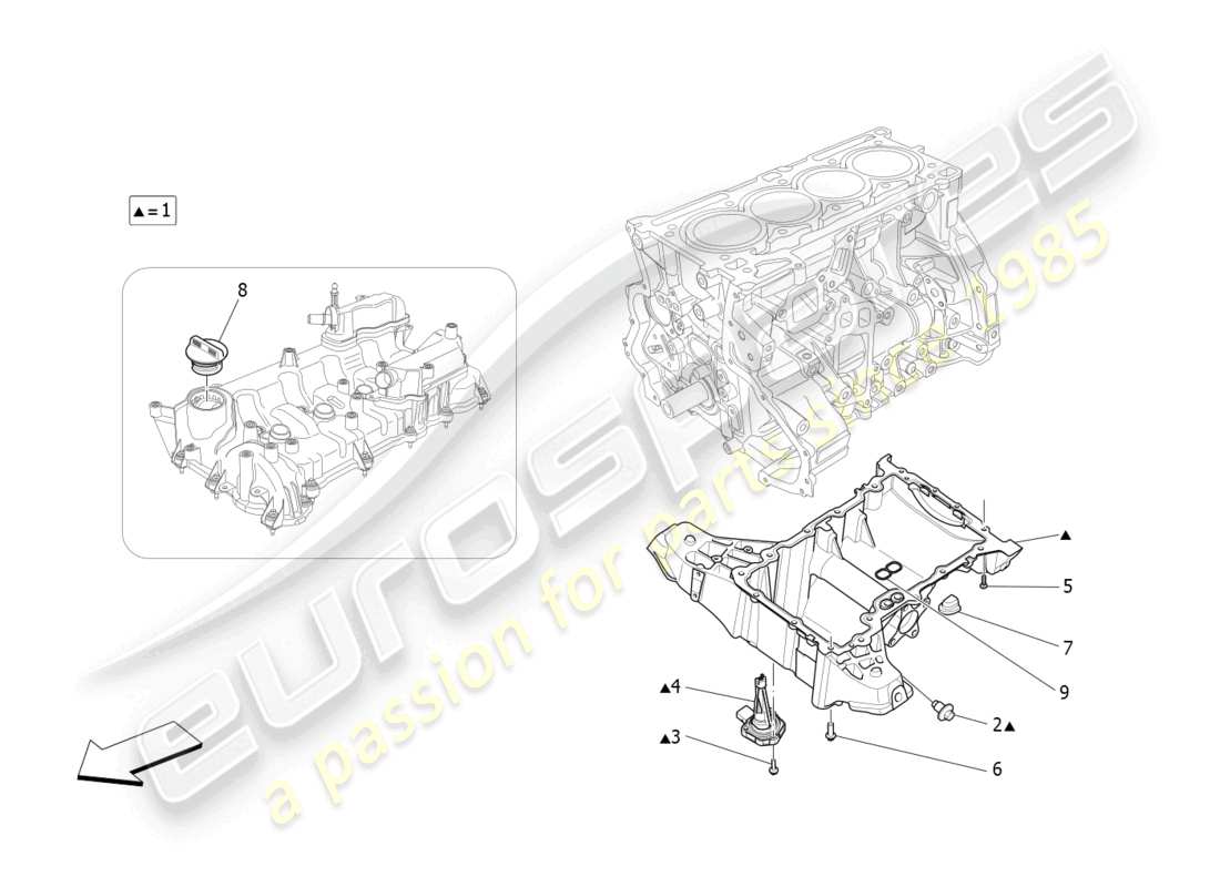 maserati levante gt (2022) schmiersystem: kreislauf und sammlung teilediagramm