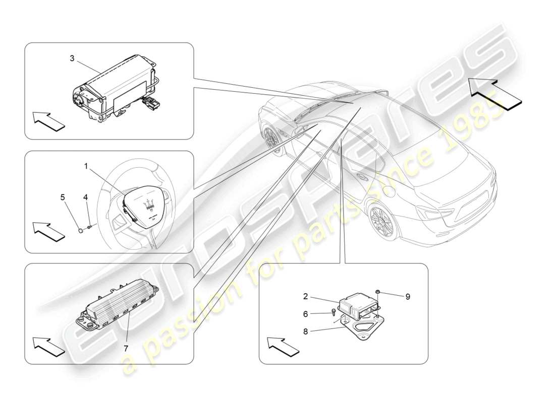 maserati ghibli (2018) front-airbag-system teilediagramm