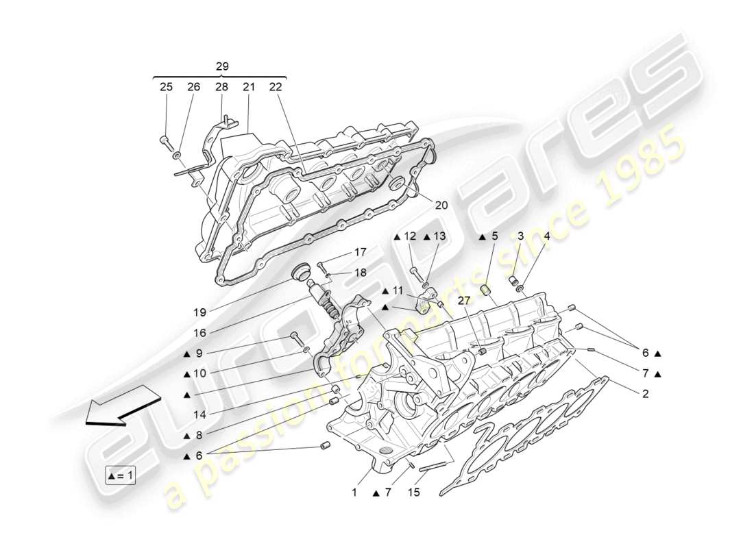 maserati grancabrio mc (2013) teilediagramm für rechten zylinderkopf