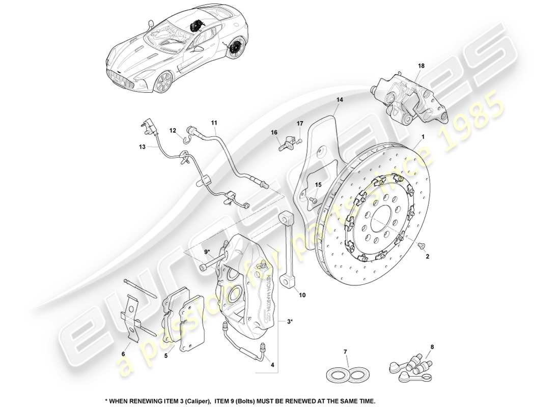 aston martin one-77 (2011) teilediagramm des hinterradbremssystems