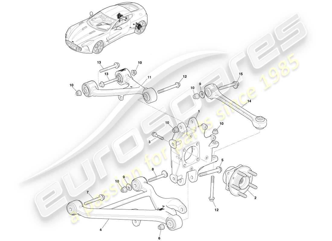 aston martin one-77 (2011) teilediagramm der hinterradaufhängung