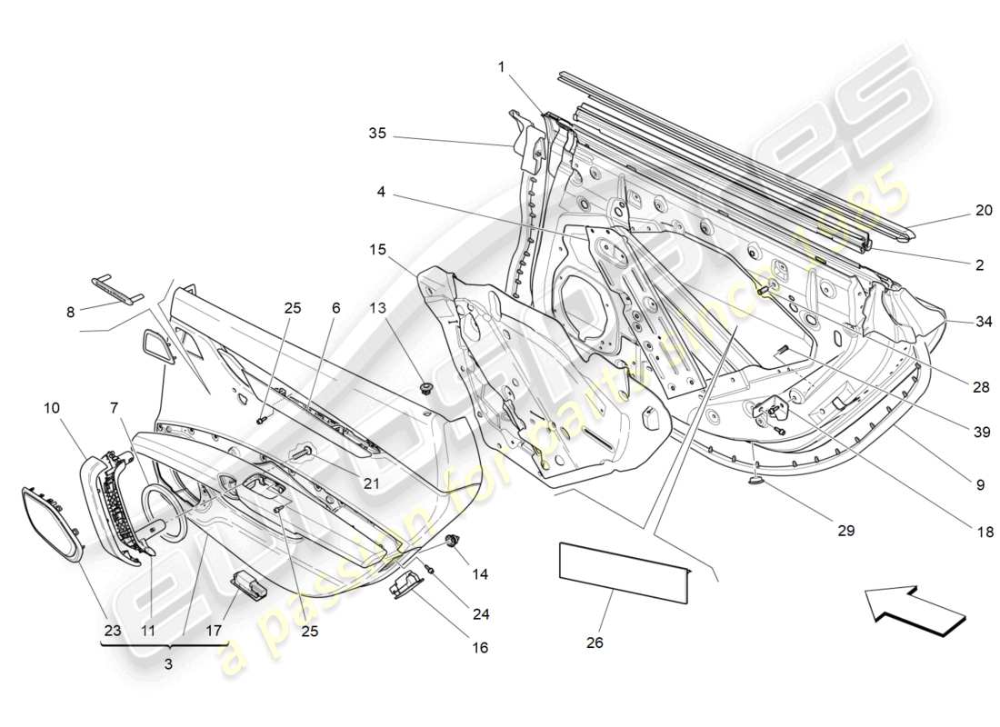 maserati ghibli (2018) hintere türen: verkleidungen ersatzteildiagramm
