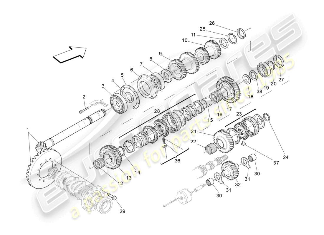 maserati granturismo mc stradale (2013) teilediagramm für vorgelegewellenräder