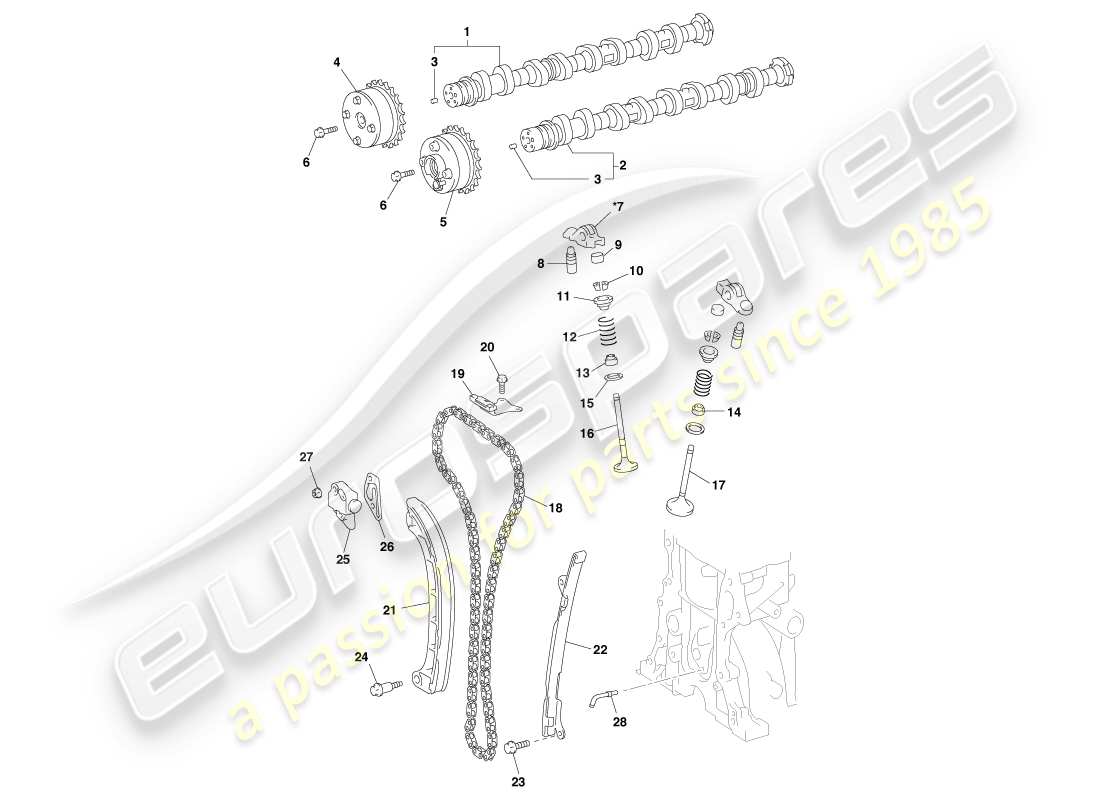 aston martin cygnet (2012) teilediagramm für nockenwellen und ventile