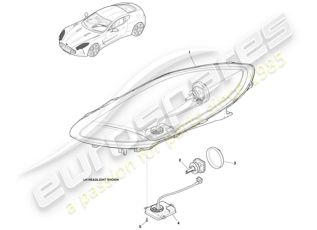 aston martin one-77 (2011) scheinwerfer ersatzteildiagramm