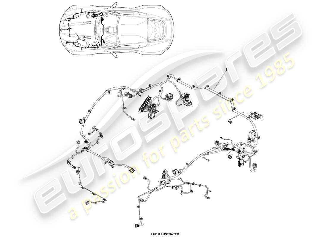 aston martin one-77 (2011) teilediagramm für den motorraumkabelbaum