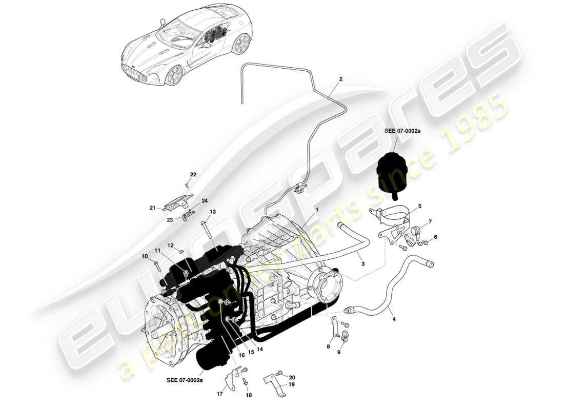 aston martin one-77 (2011) teilediagramm der getriebebaugruppe