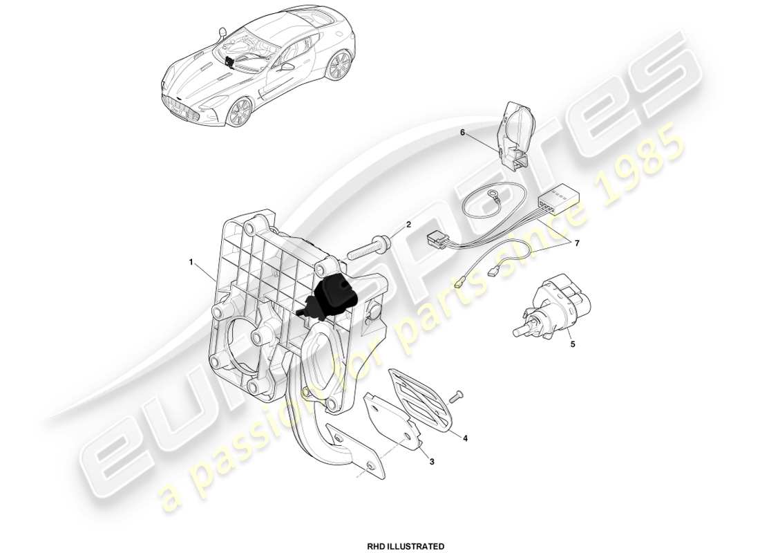 aston martin one-77 (2011) teilediagramm der bremspedalbaugruppe