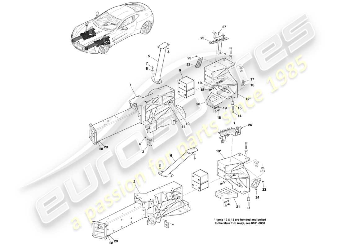 aston martin one-77 (2011) teilediagramm der frontstruktur