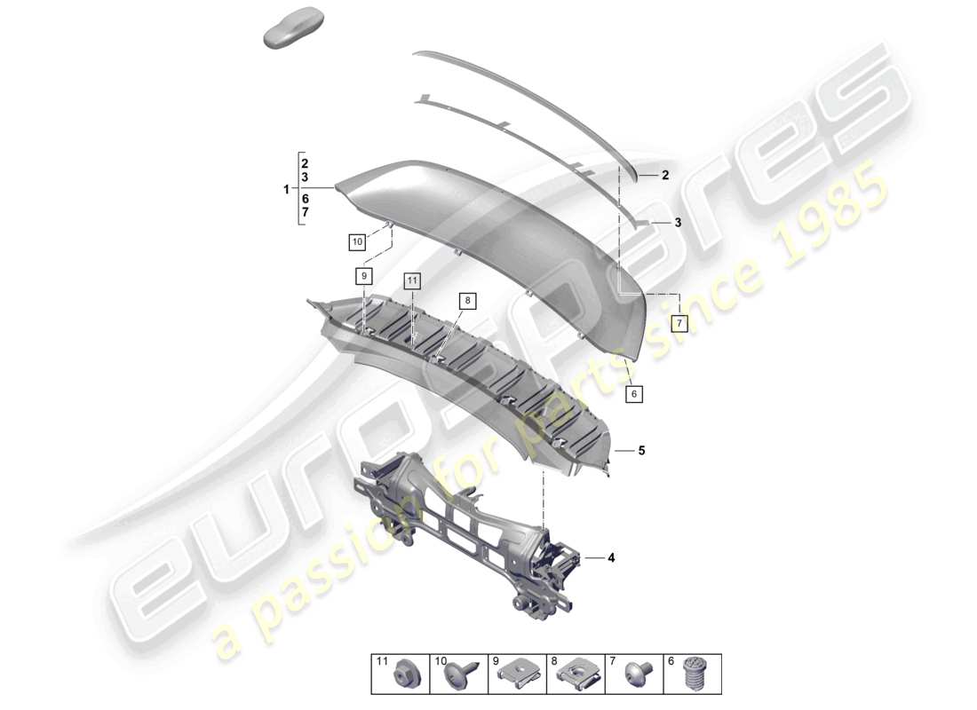 porsche 2022 (718 boxster spyder) heckspoiler teilediagramm