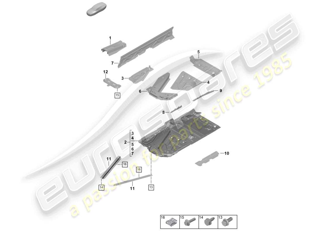 porsche 2026 (992-2 gt3) bodenplattentunnel - teilediagramm
