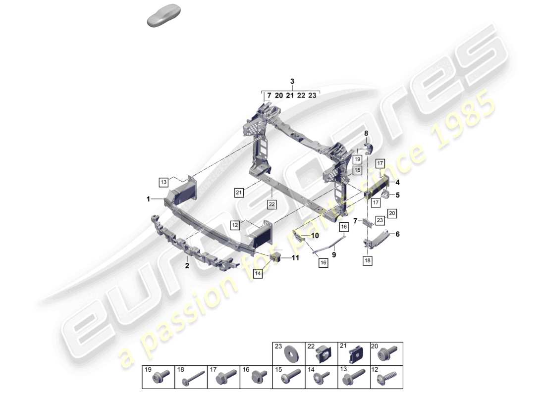 porsche 2025 (cayenne e3 pa) stoßfängerträger vorne und montagehalterung teilediagramm
