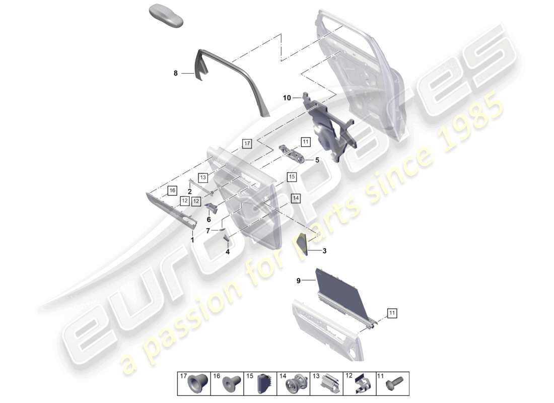 porsche 2025 (cayenne e3 pa) türverkleidung hinten, zier- und zubehörteile-diagramm