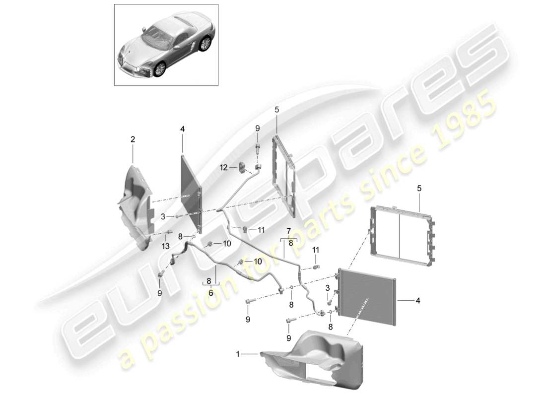 porsche 2024 (718 boxster) kältemittelkreislauf vorne teilediagramm