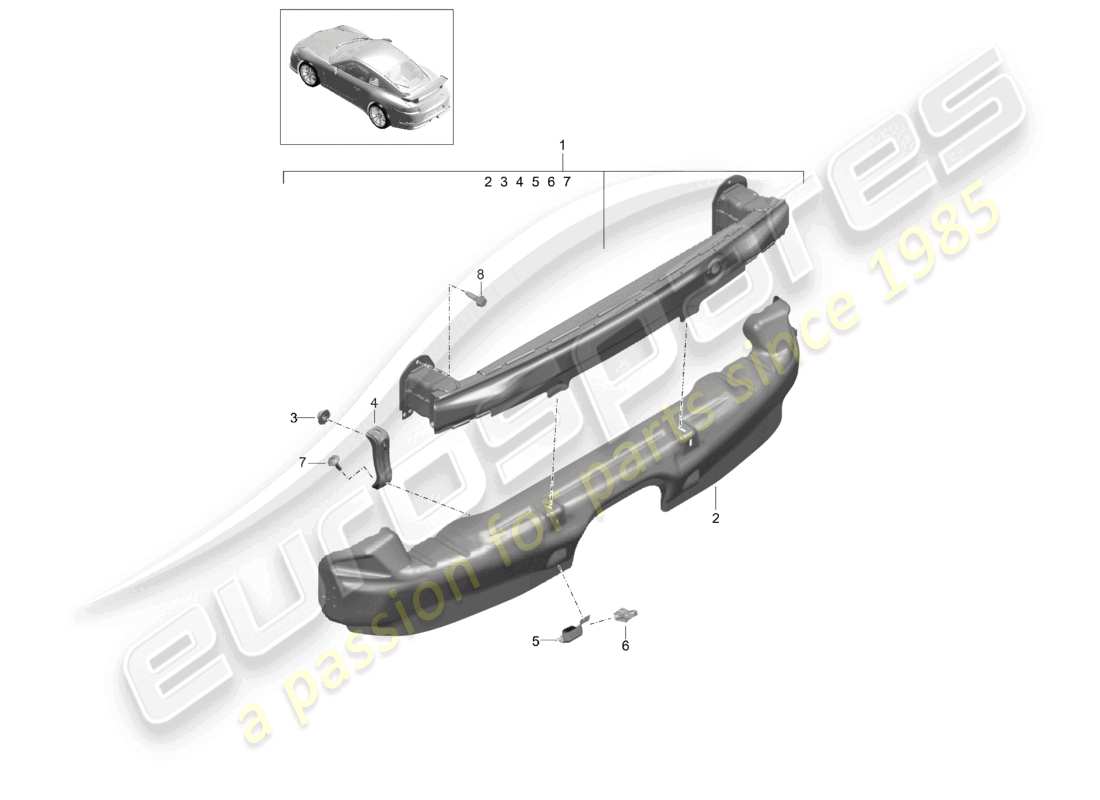 porsche 2021 (991-2 r/gt3/rs) stoßstangenträger hinten d - mj 2018>> ersatzteildiagramm