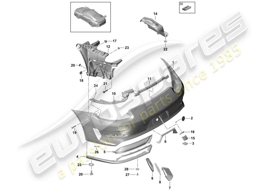 porsche 2021 (991-2 r/gt3/rs) stoßstange hinten, ersatzteildiagramm