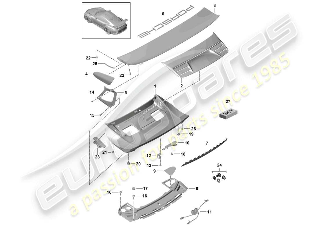 porsche 2021 (991-2 r/gt3/rs) heckdeckel heckspoiler zubehör d - mj 2018>> teilediagramm