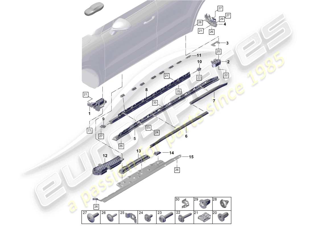 porsche 2025 (cayenne e3 pa) längsträgerverkleidung offroad-zubehör teilediagramm