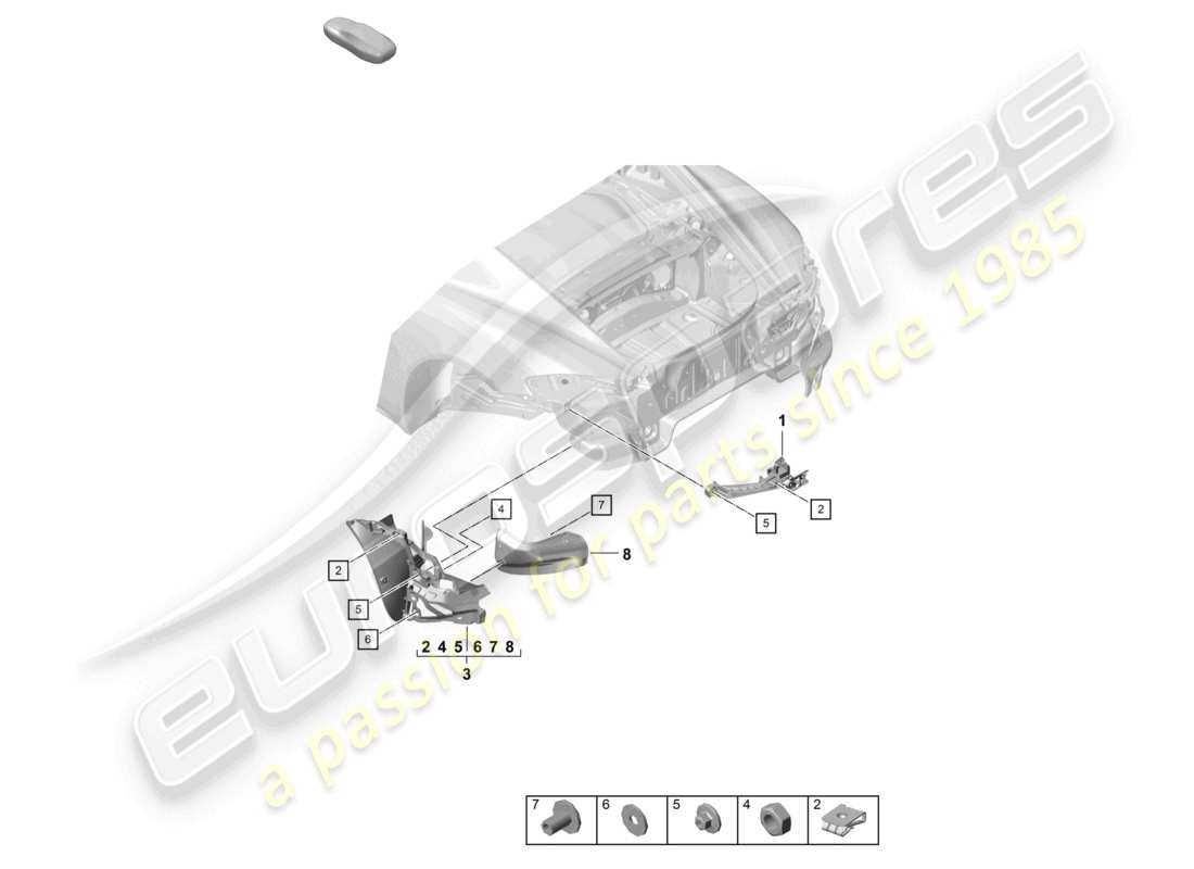 porsche 2021 (718 cayman gt4) befestigungselemente hintere stoßstange gt4rs ersatzteildiagramm