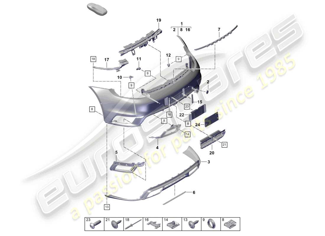 porsche 2022 (992-1 turbo / s) stoßstange hinten mit: basiszubehör teilediagramm
