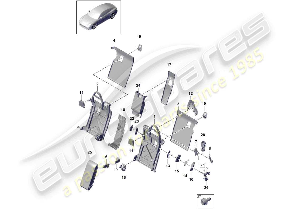 porsche 2021 (panamera 971-1) rücksitzlehne verkleidung zubehör komfortversion sportversion teilediagramm