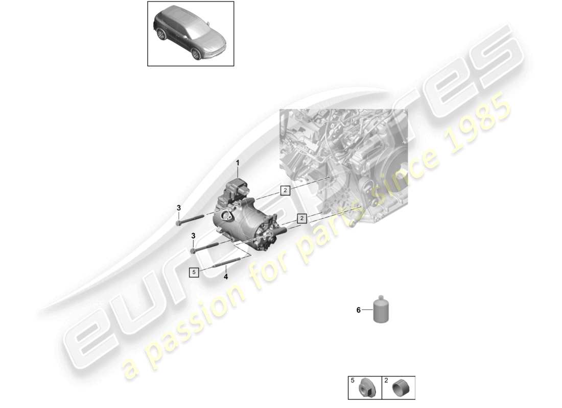 porsche 2024 (cayenne e3 9ya/9yb) kompressor klimaanlage für fahrzeuge mit hybridantrieb ersatzteildiagramm