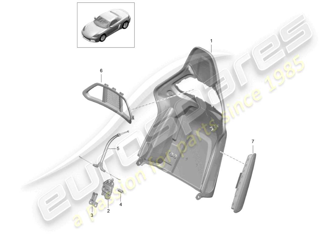 porsche 2023 (718 boxster) rückenlehnenschale schalensitz klappzubehör teilediagramm