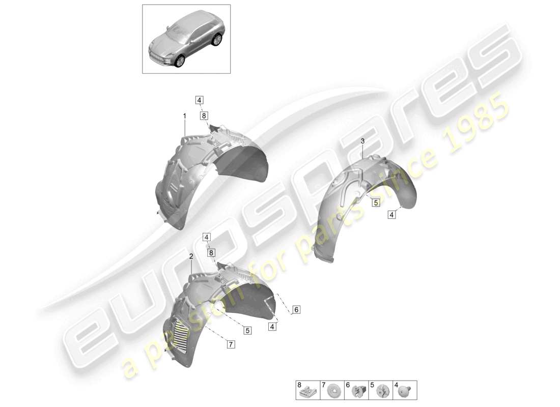 porsche 2021 (macan) radkasteninnenblech ersatzteildiagramm