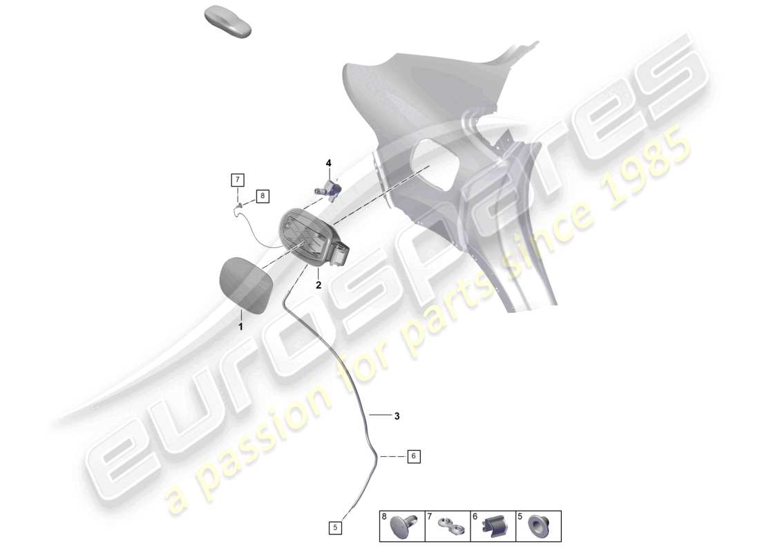 porsche 2025 (cayenne e3 pa) äußere tankklappe tankklappenmodul teilediagramm