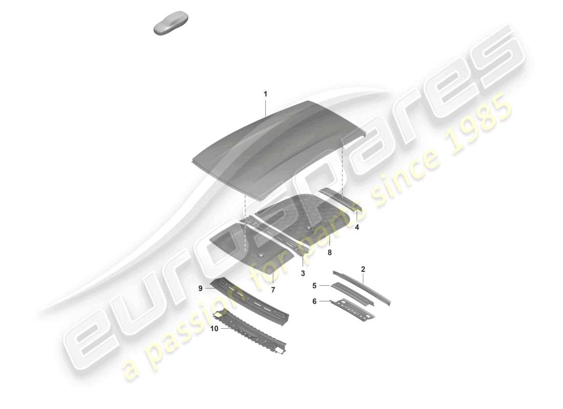 porsche 2020 (taycan 9j1-1) äußeres dachpaneel dämpfungsteildiagramm
