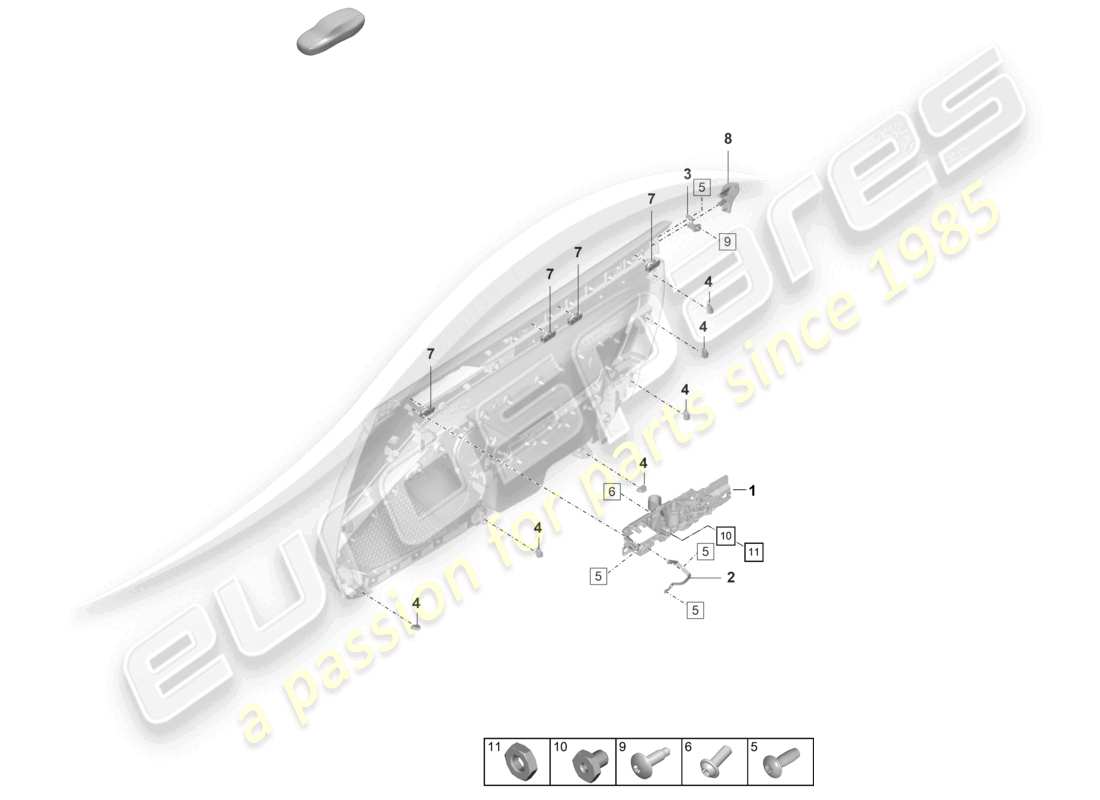 porsche 2025 (992-2 gt3/rs/st) türverkleidung befestigungsteile zubehör teilediagramm