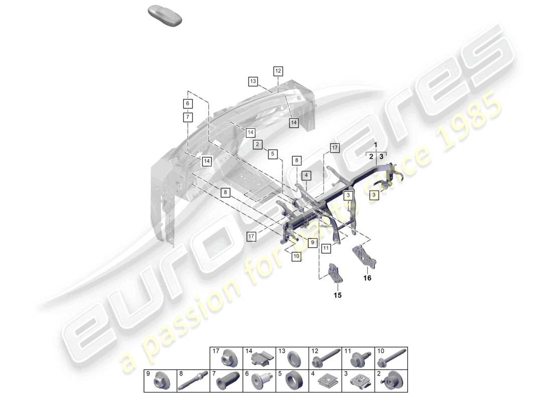 porsche 2025 (cayenne e3 pa) halterahmen instrumententafelverkleidung teilediagramm