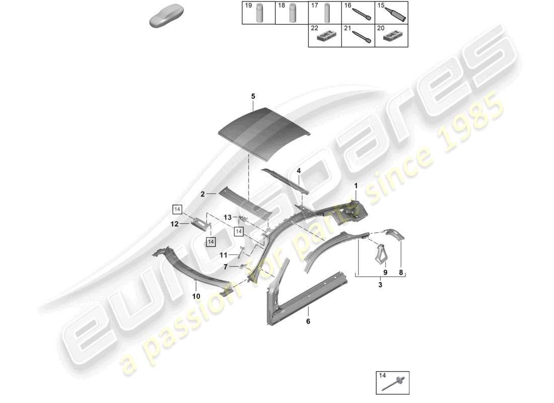 porsche 2021 (718 cayman gt4) teilediagramm dachfenster
