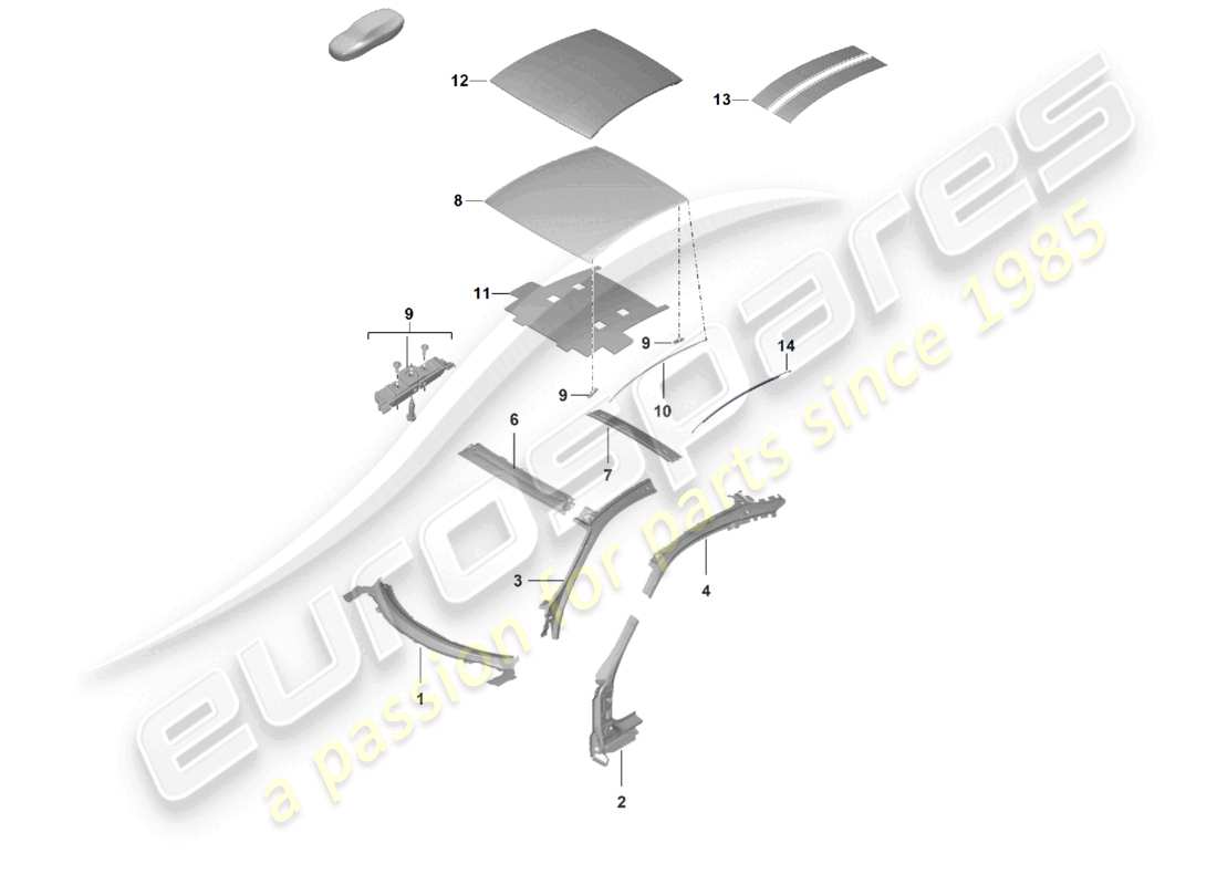 porsche 2022 (992-1 turbo / s) dach-a-säule coupé-teilediagramm