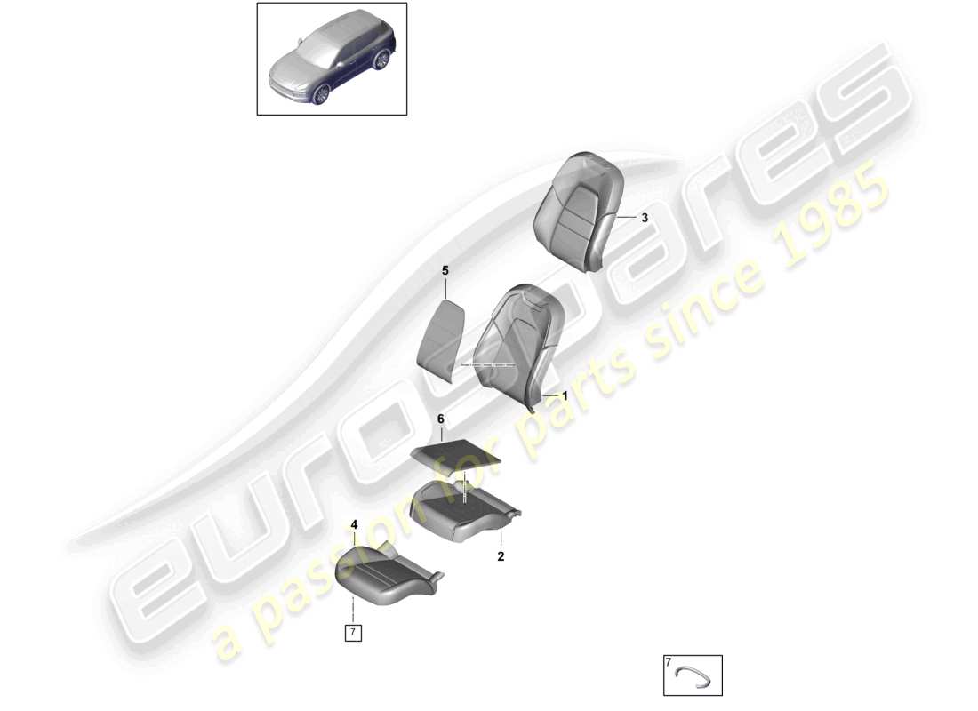 porsche 2021 (cayenne e3 9ya/9yb) schaumstoffteil sitzbezug teilediagramm