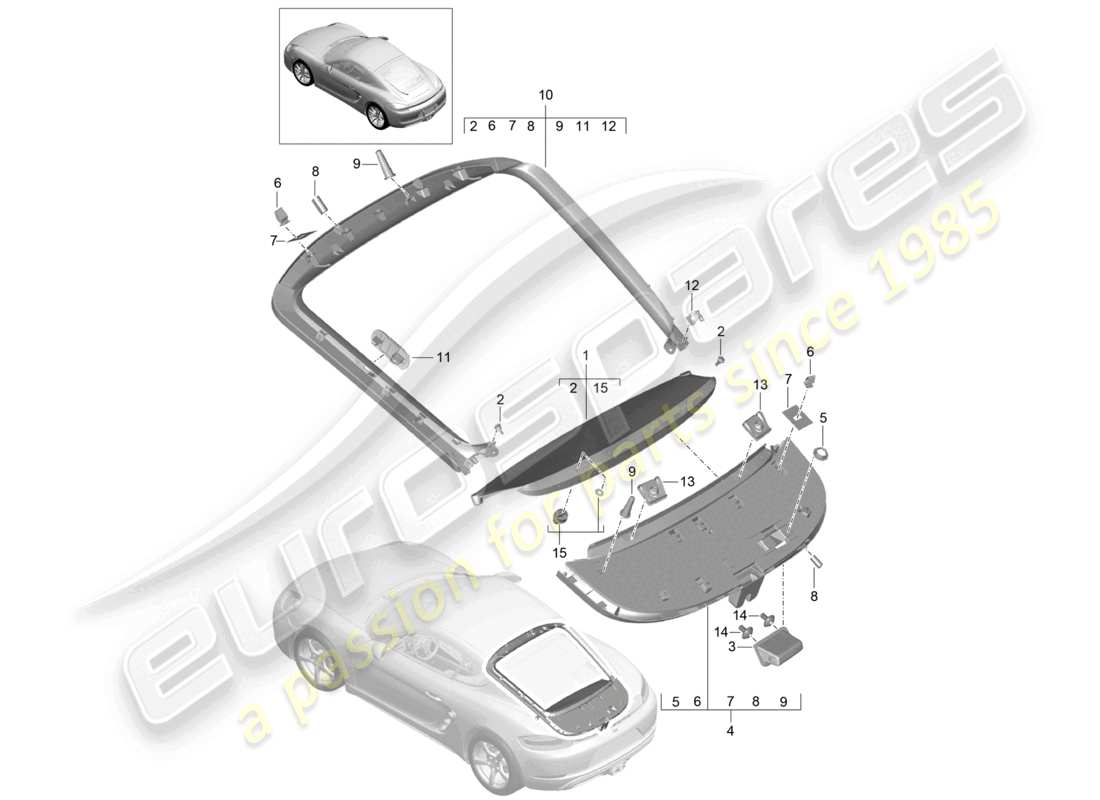 porsche 2025 (718 cayman) zierleiste heckklappe teilediagramm