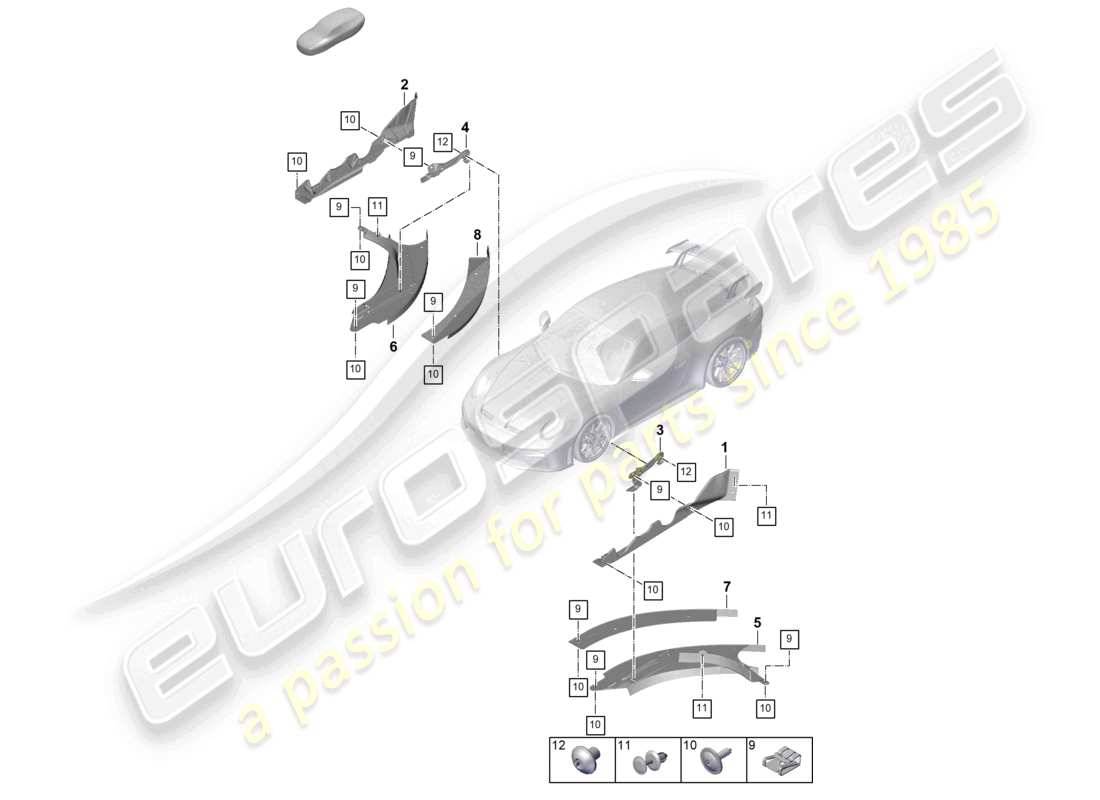 porsche 2026 (992-2 gt3) luftkanal cw unterbodenverkleidung teilediagramm