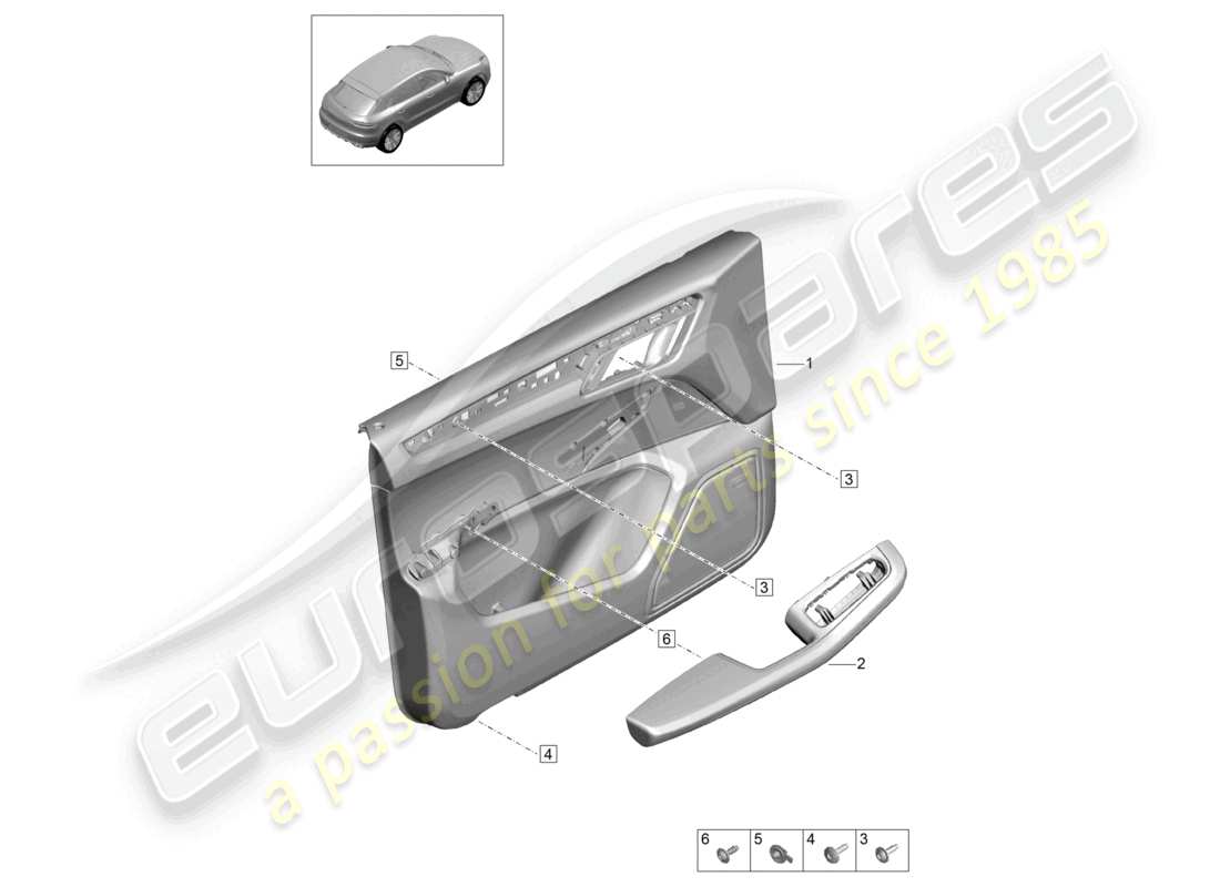 porsche 2021 (macan) türverkleidungen vordertüren für modelle mit kunstlederausstattung lederpaket armlehne (dinamica) innenbeleuchtung komfort teilediagramm