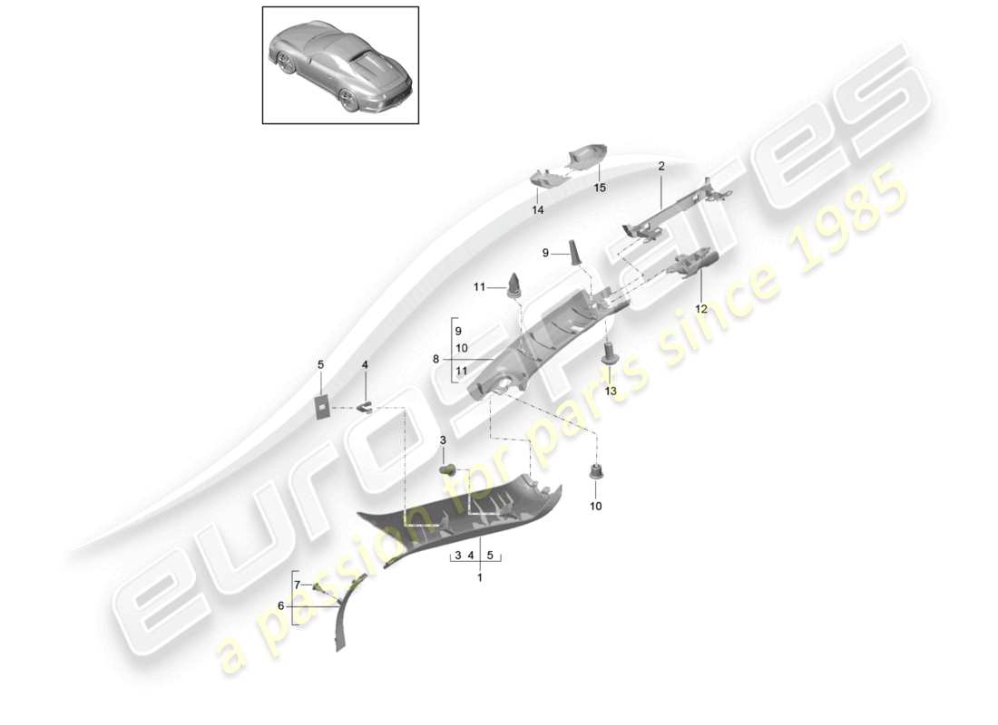 porsche 2021 (991-2 r/gt3/rs) a-säulenverkleidung teilediagramm