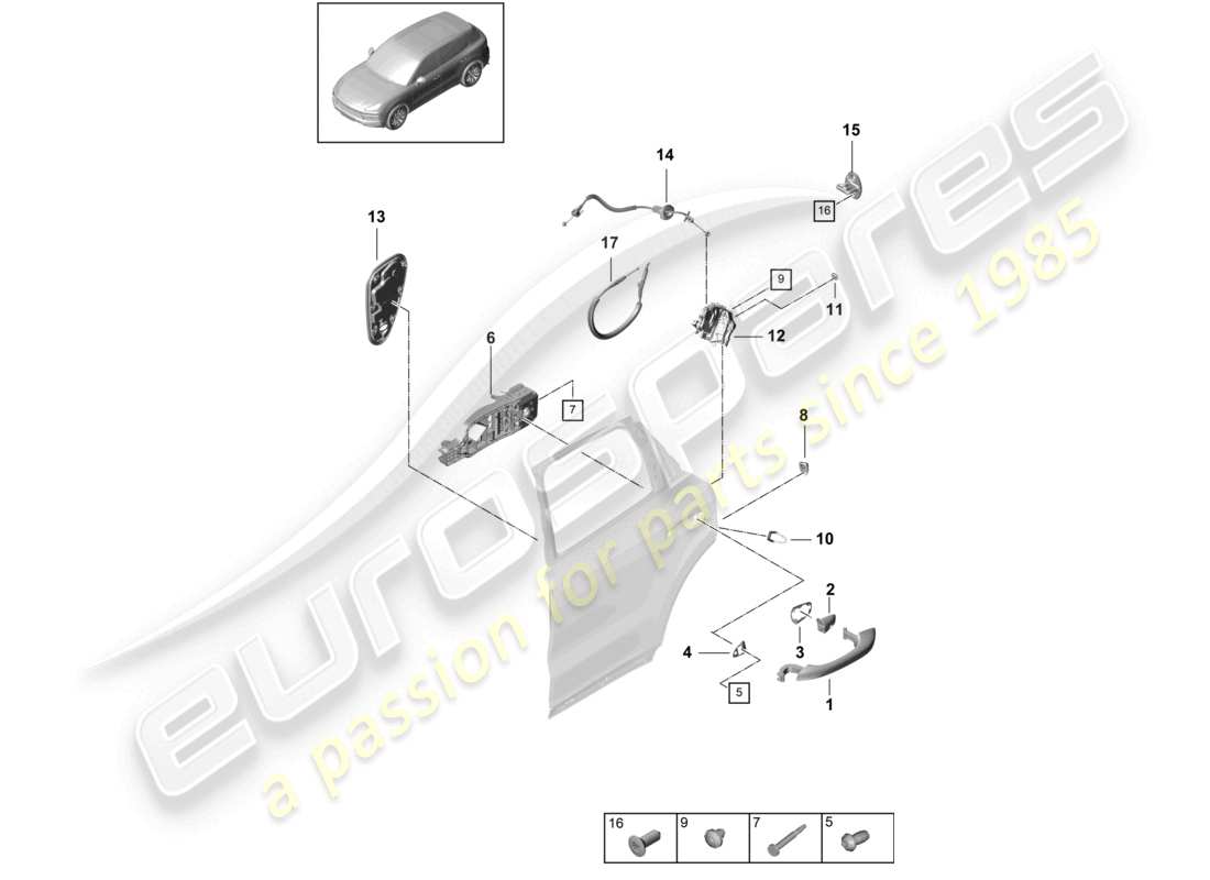 porsche 2021 (cayenne e3 9ya/9yb) türgriff, außen hinten türschloss teilediagramm