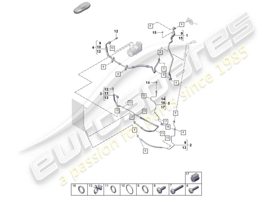 porsche 2025 (cayenne e3 pa) kältemittelkreislauf für fahrzeuge mit hybridantrieb teilediagramm