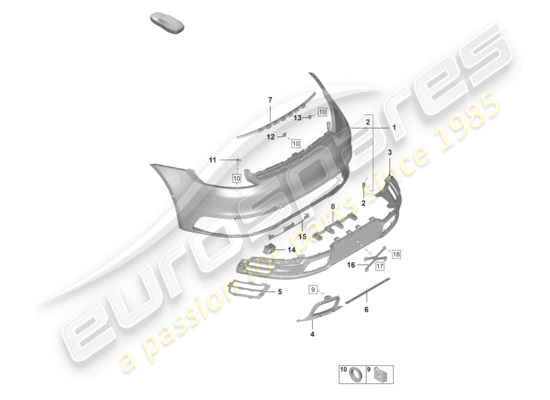 porsche 2021 (992-1) stoßstange hinten mit: basiszubehör teilediagramm
