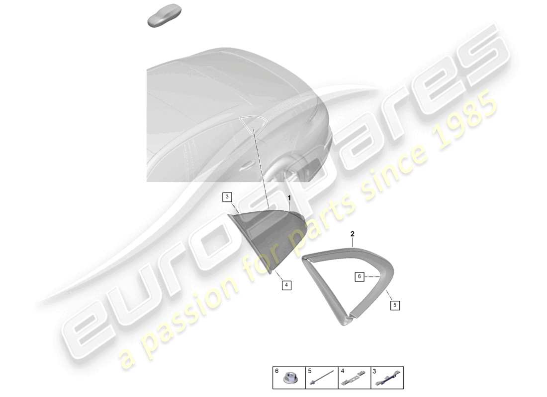 porsche 2026 (panamera 976) seitenscheibe hinten seitenteil links u. rechts ersatzteilzeichnung