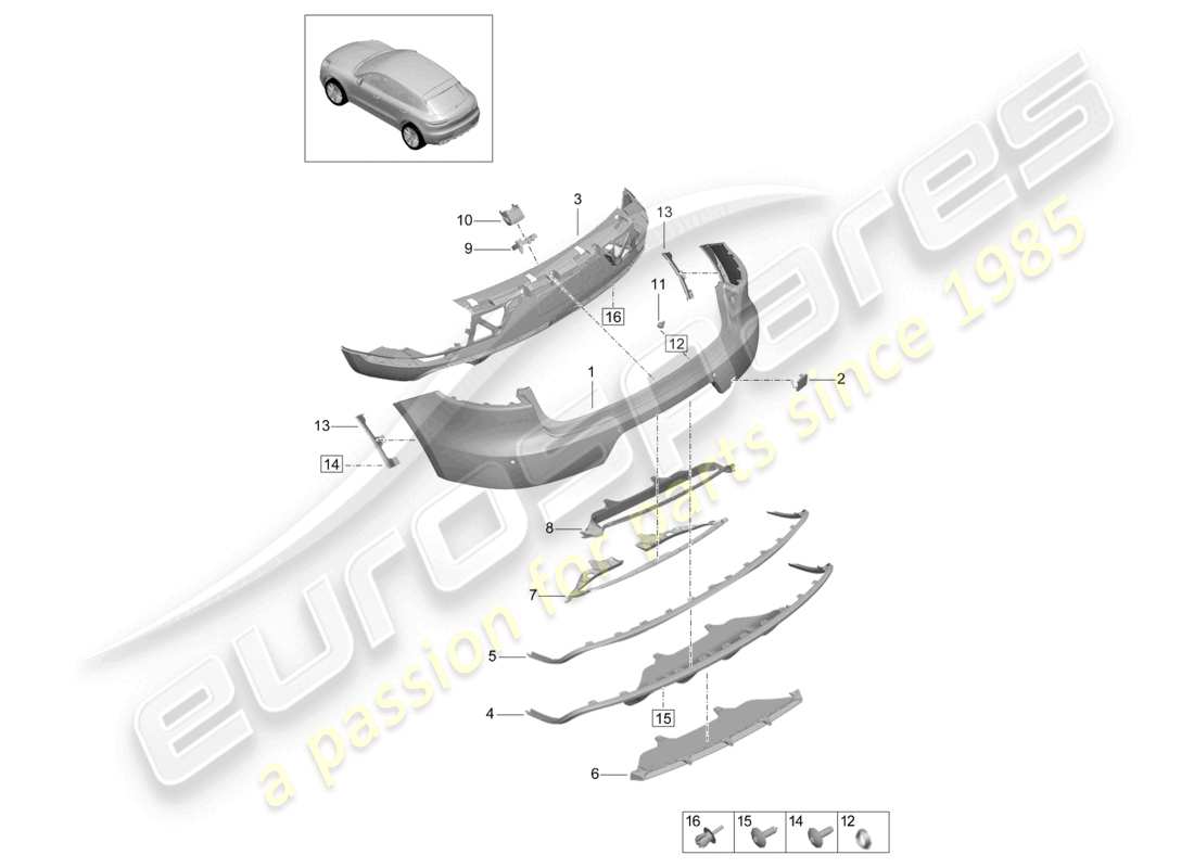 porsche 2021 (macan) stoßfänger hinten sport design paket teilediagramm