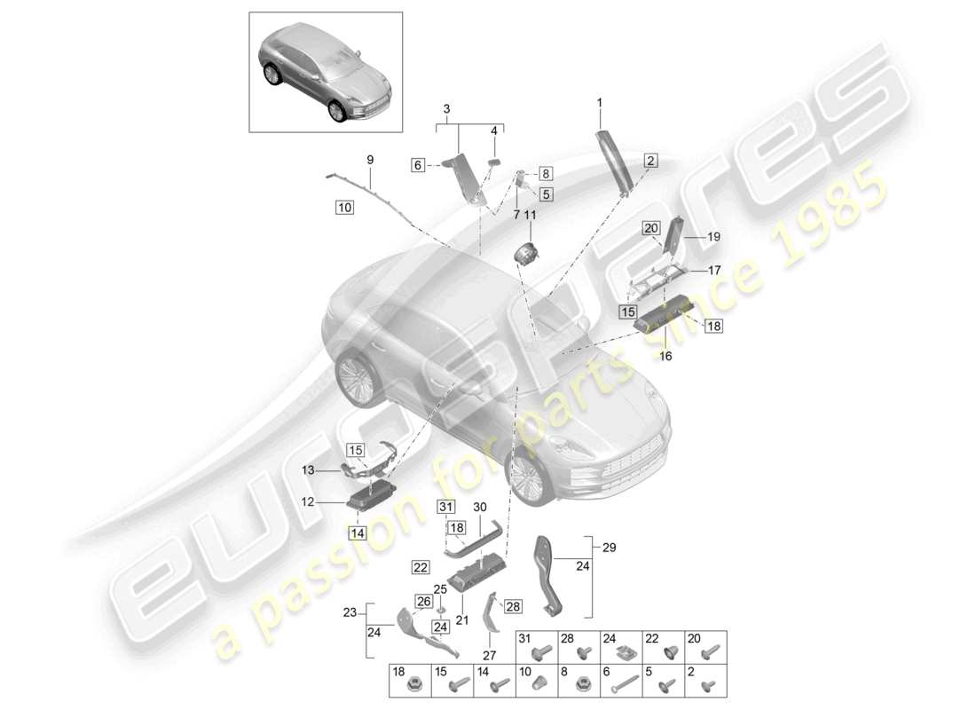 porsche 2021 (macan) airbag teilediagramm