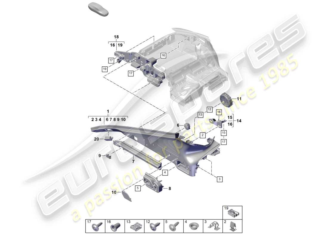 porsche 2026 (panamera 976) d-säulenverkleidung gepäckraum teilediagramm