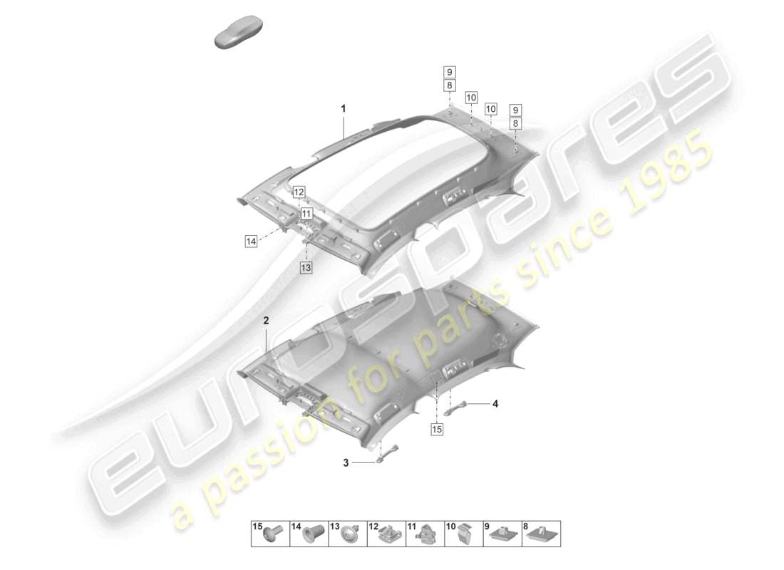 porsche 2021 (taycan 9j1-1) dachverkleidung geformter dachhimmel teilediagramm